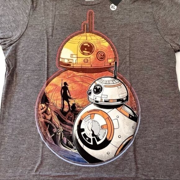 Star Wars BB8 Jakku Scene Graphic Tee Shirt Size XL Gray Casual Force Awakens - Picture 2 of 8